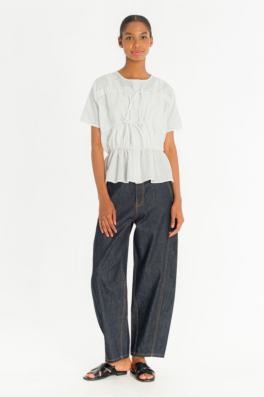 Oceane Ribbon Stripe Blouse, Ivory