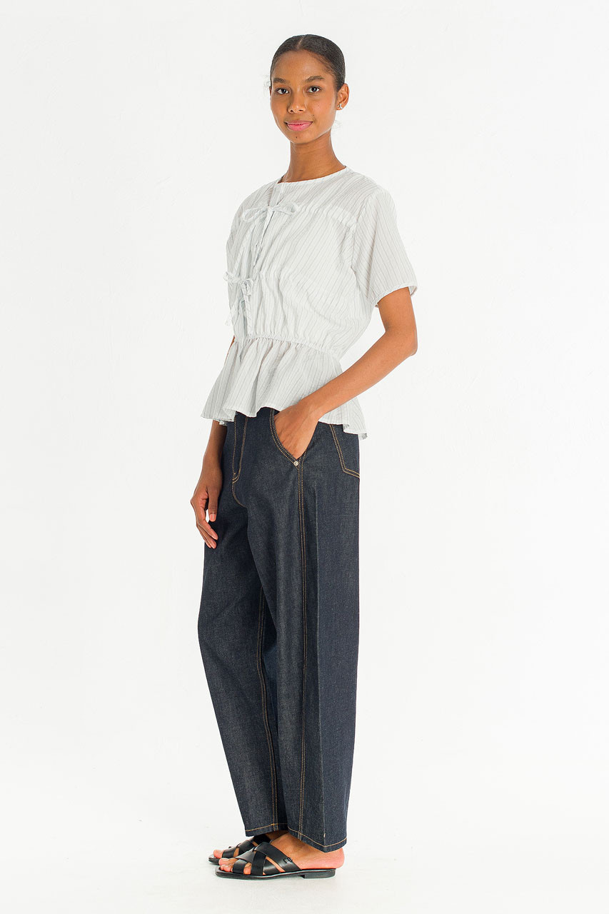Oceane Ribbon Stripe Blouse, Ivory