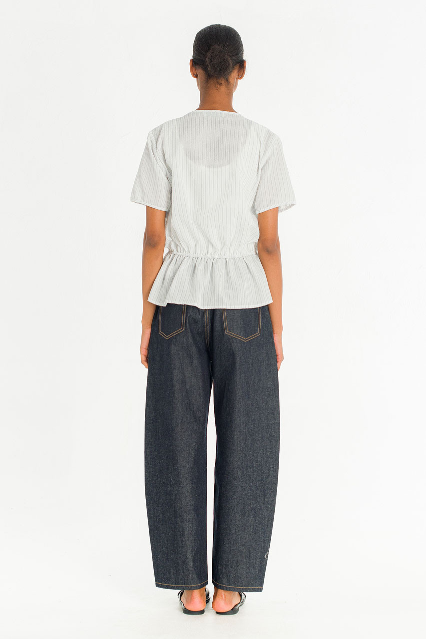 Oceane Ribbon Stripe Blouse, Ivory