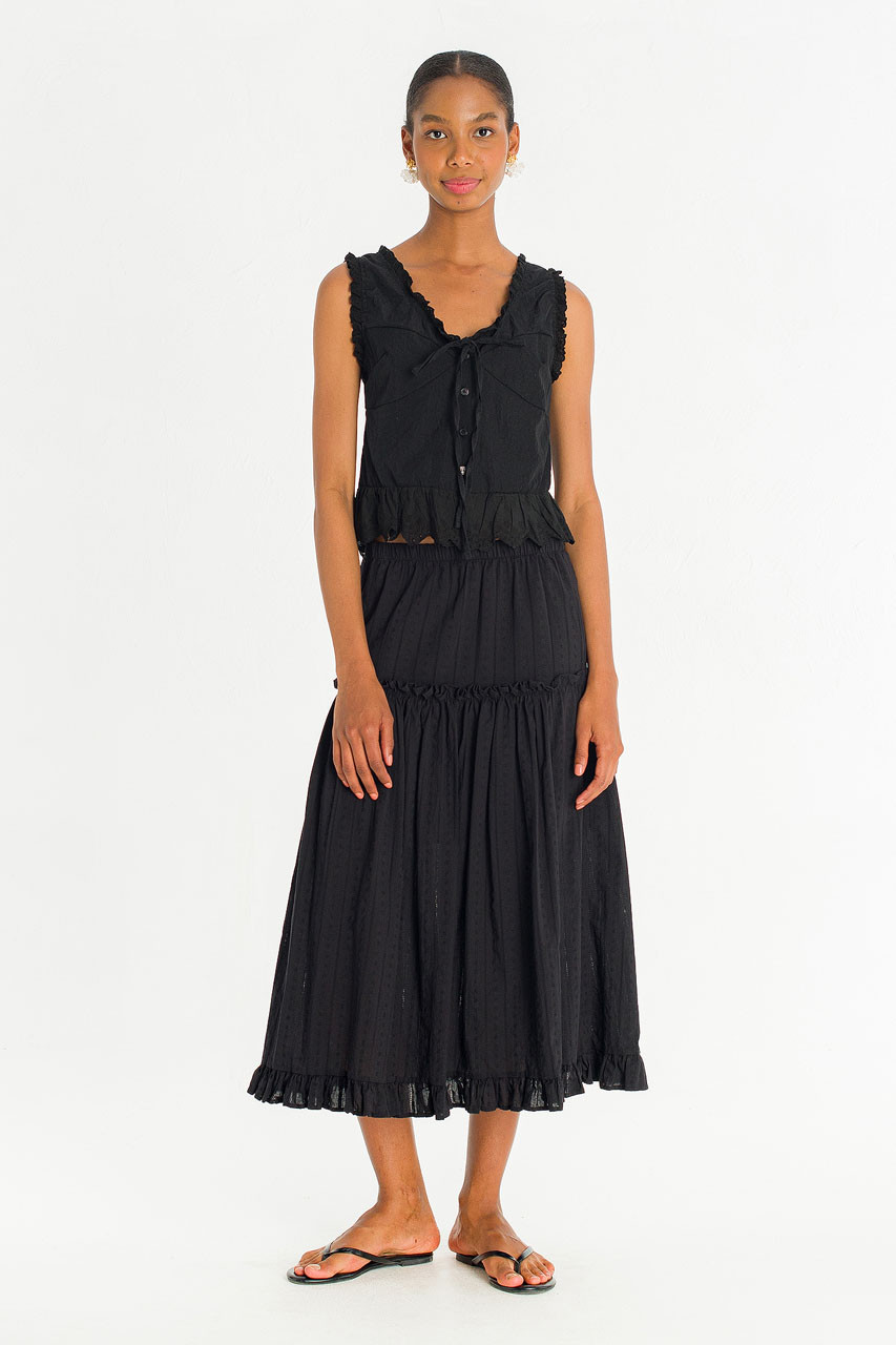 Rosaire Lace Trim Sleeveless Blouse, Black