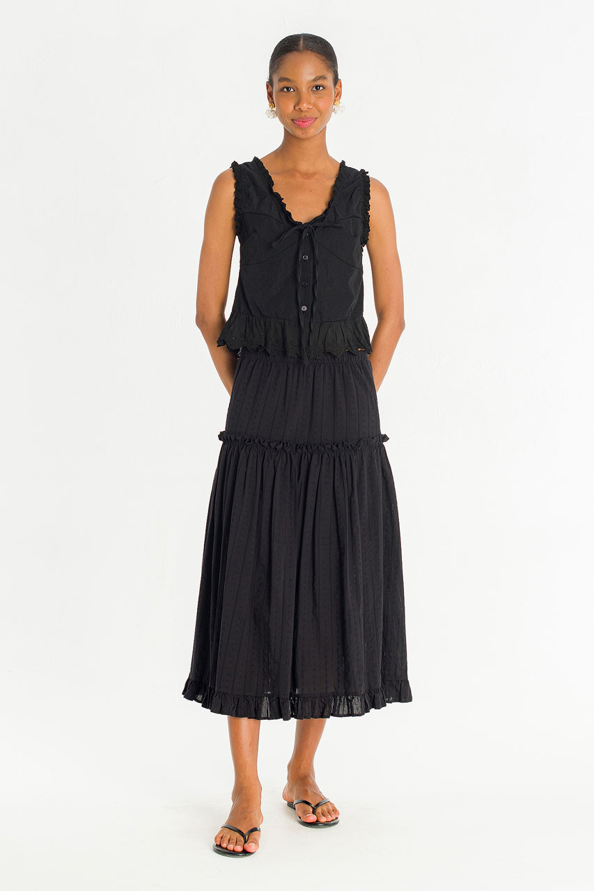 Rosaire Lace Trim Sleeveless Blouse, Black