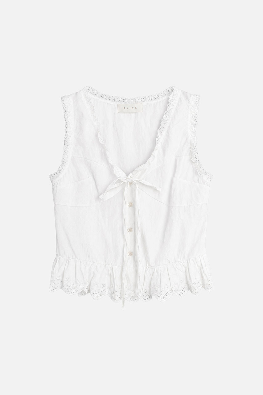 Rosaire Lace Trim Sleeveless Blouse, White