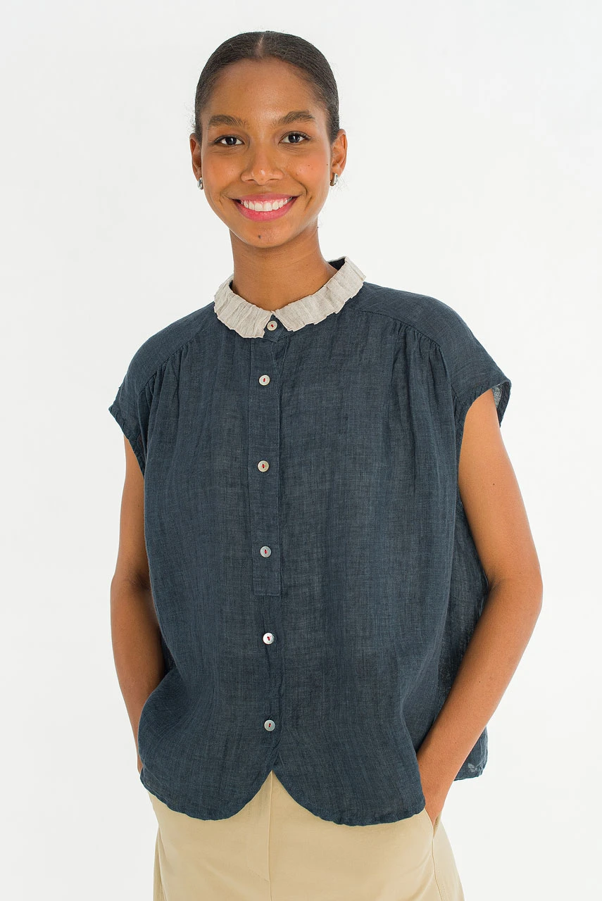 Rosanne Linen Blouse, Navy