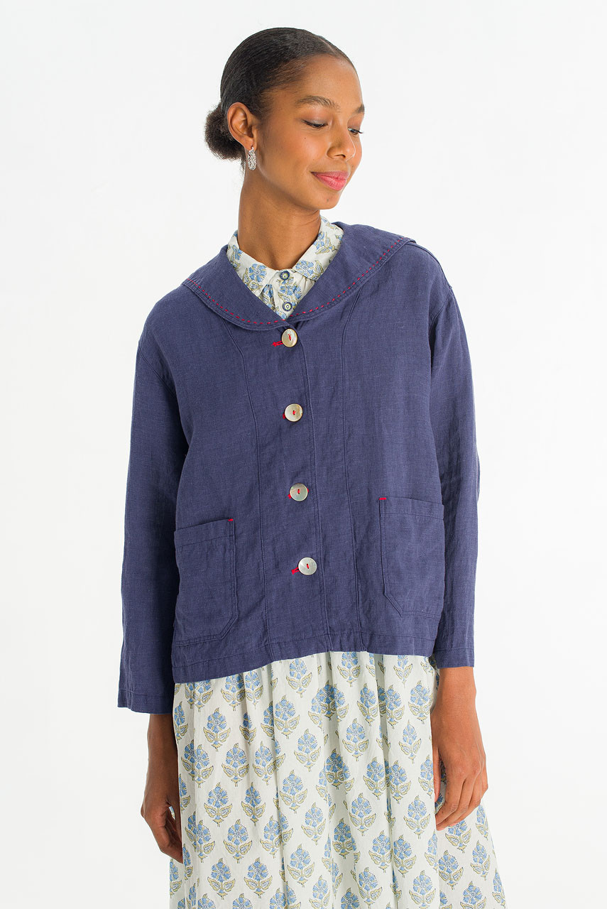 Rosaire Linen Sailor Jacket, Navy