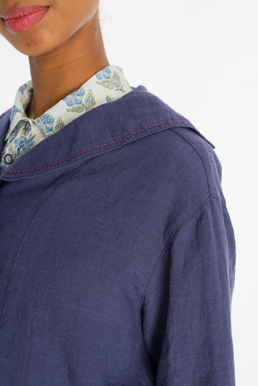 Rosaire Linen Sailor Jacket, Navy