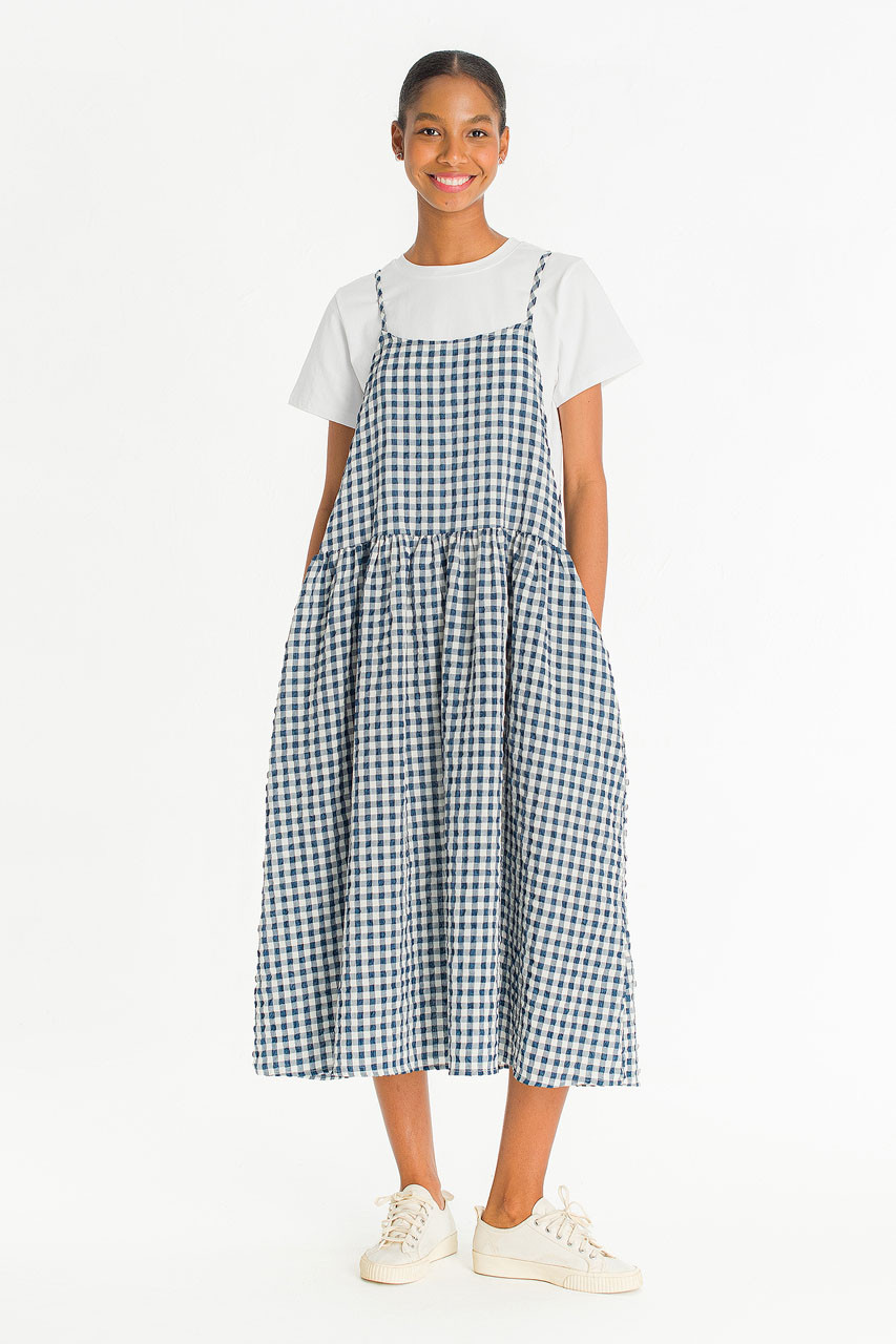 Check Ribbon Slip Dress, Gingham