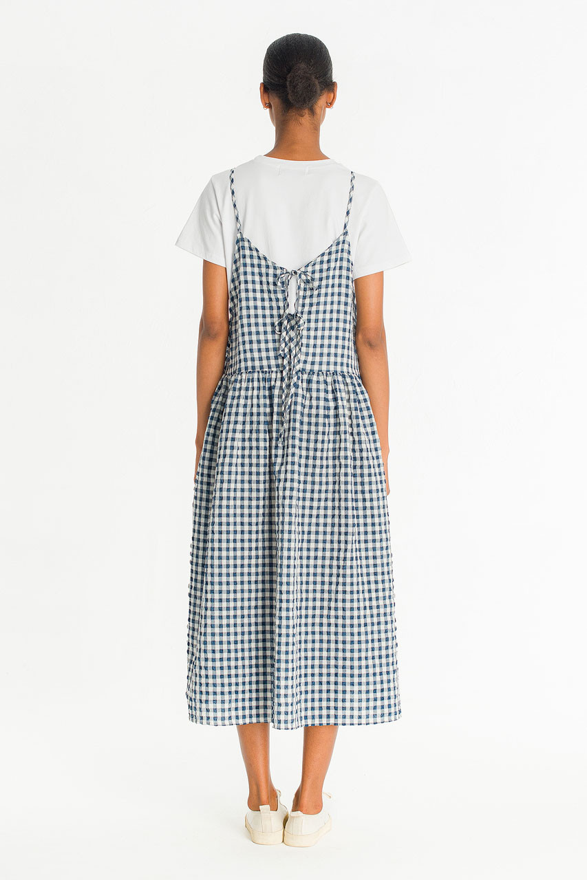 Check Ribbon Slip Dress, Gingham