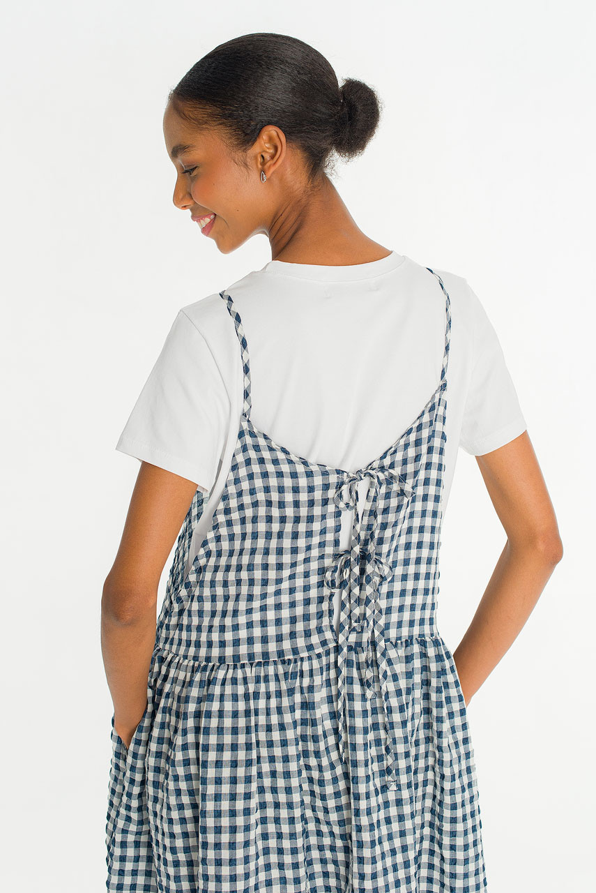 Check Ribbon Slip Dress, Gingham