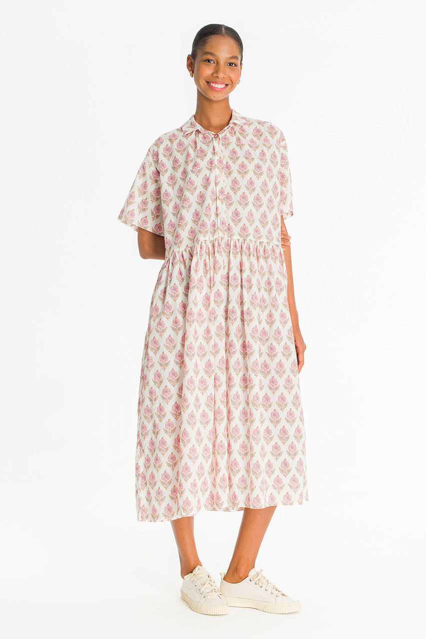 Garden Flower Print Shirt Dress, Pink