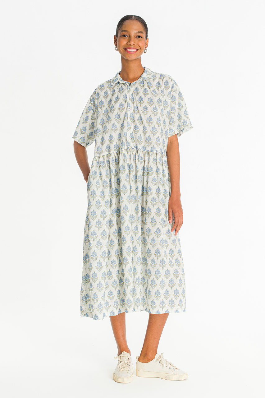 Garden Flower Print Shirt Dress, Blue