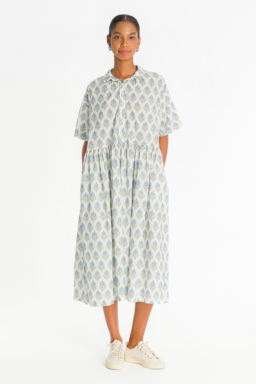 Garden Flower Print Shirt Dress, Blue