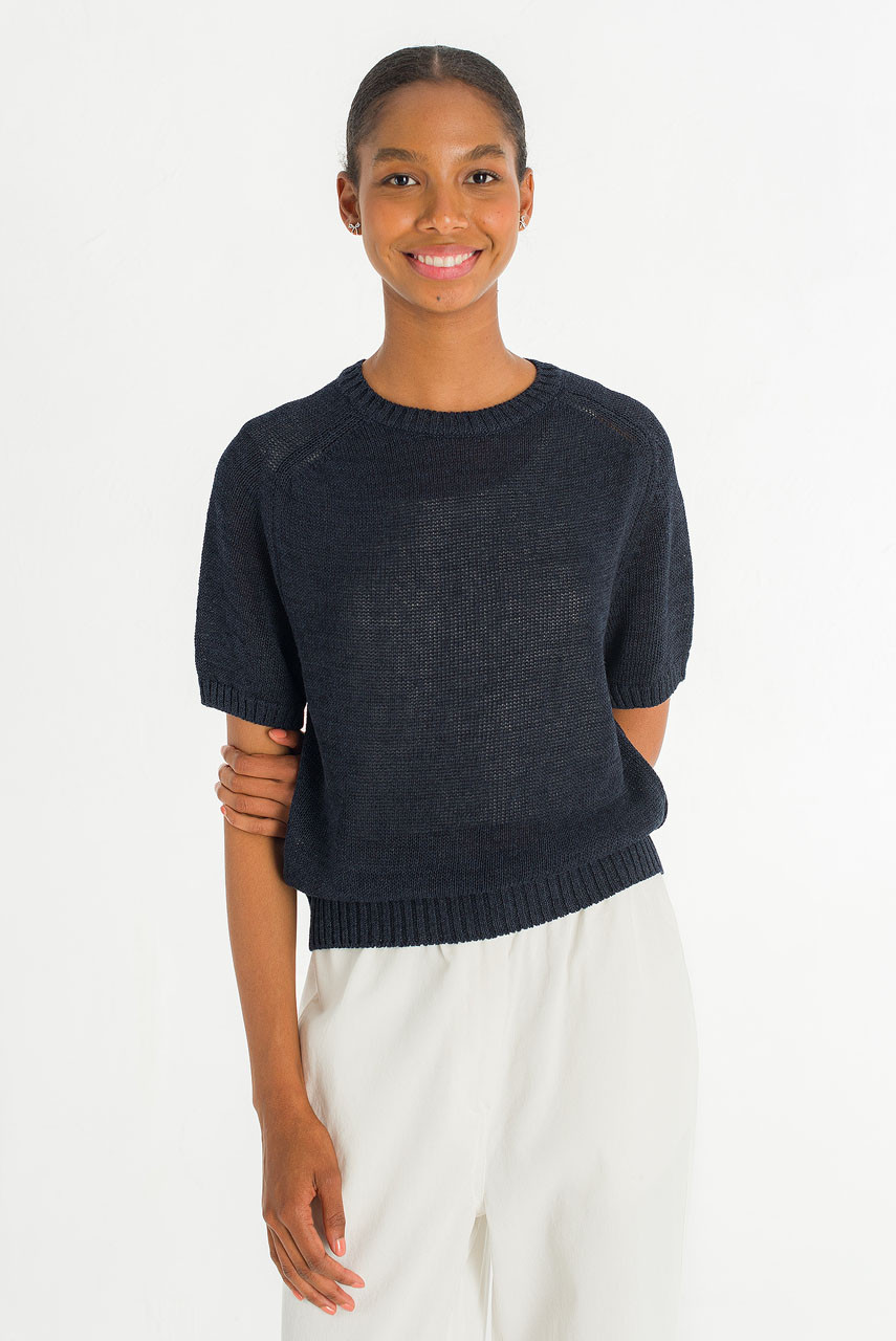 Raglan Cotton Blend Jumper, Navy
