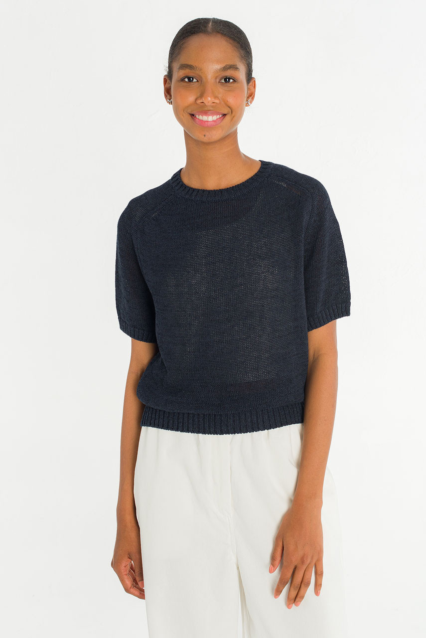 Raglan Cotton Blend Jumper, Navy