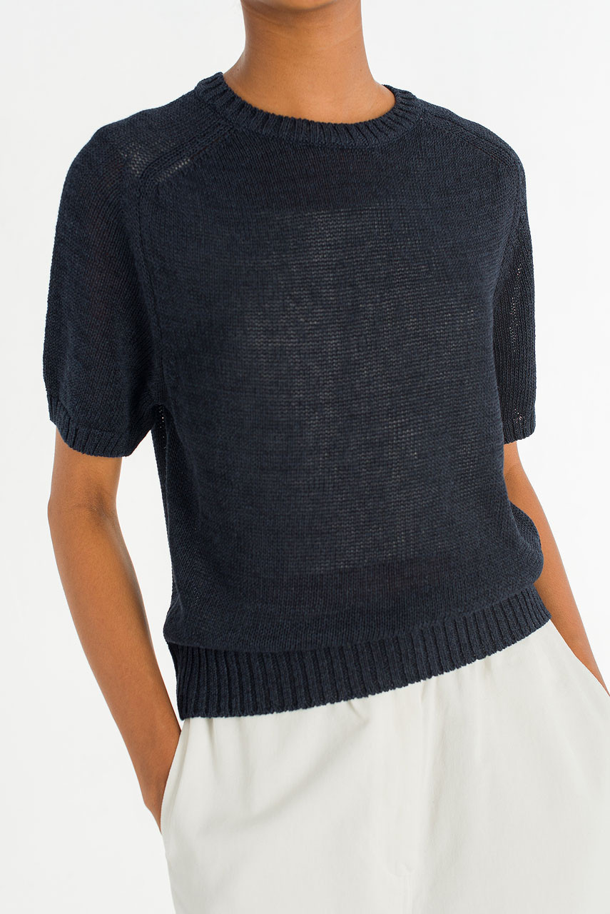 Raglan Cotton Blend Jumper, Navy