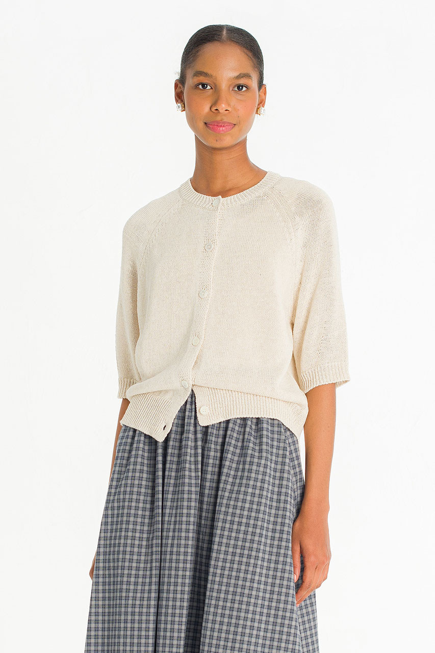 Raglan Cotton Blend Cardigan, Oat