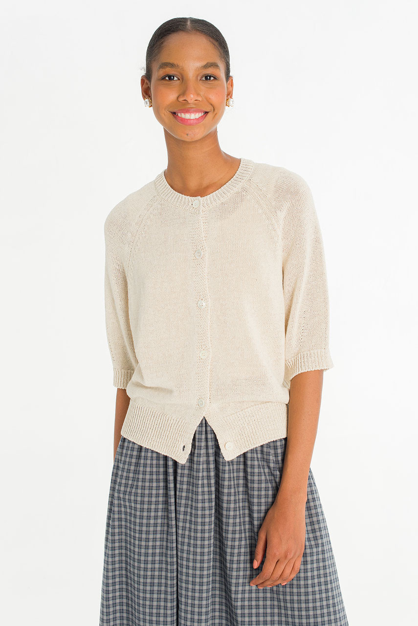 Raglan Cotton Blend Cardigan, Oat