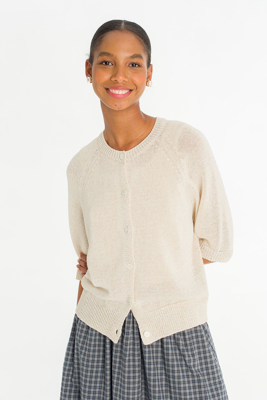 Raglan Cotton Blend Cardigan, Oat