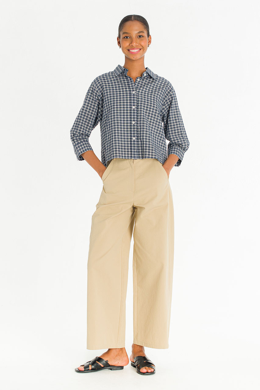 Ellen Check Crop Shirt, Navy