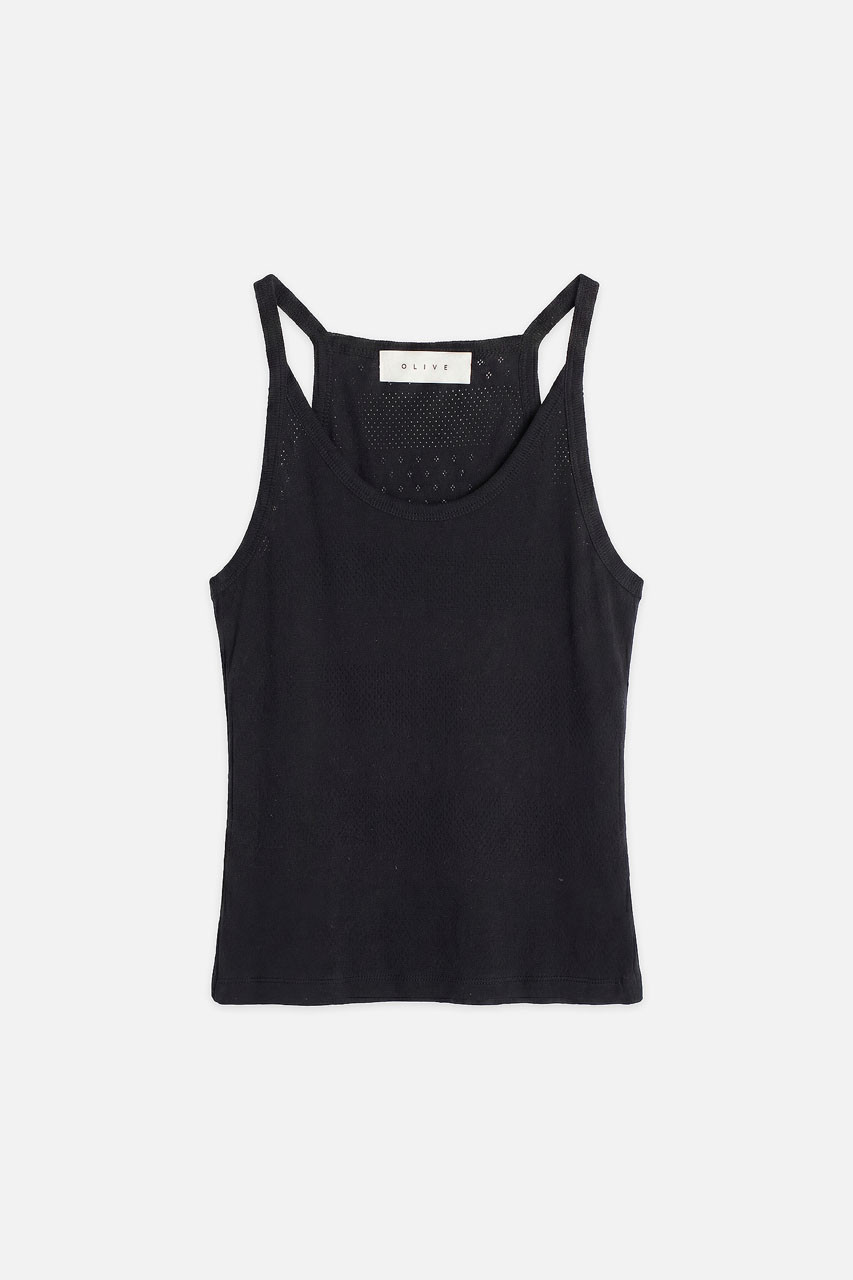 Eyelet Sleeveless Tee, Black