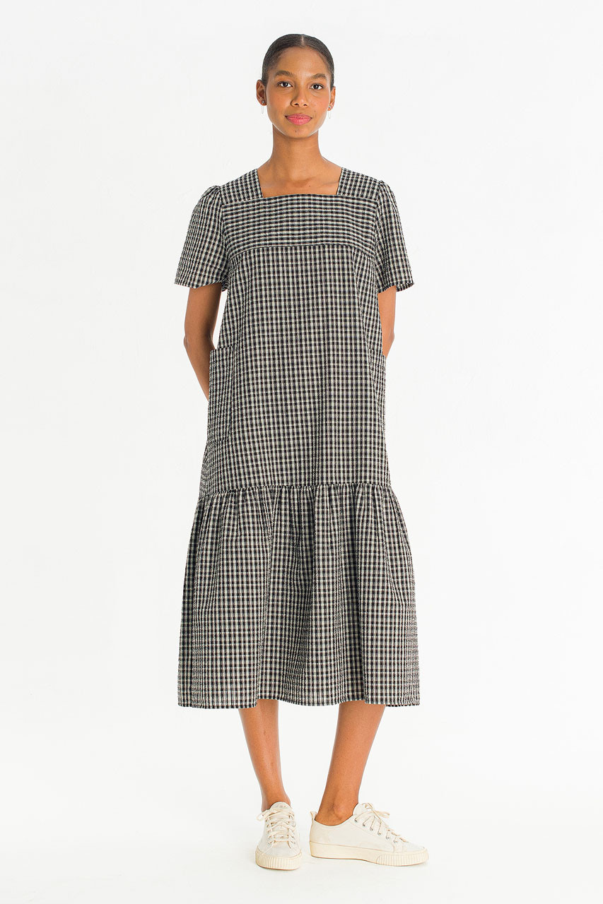 Netti Check Square Pocket Dress, Black