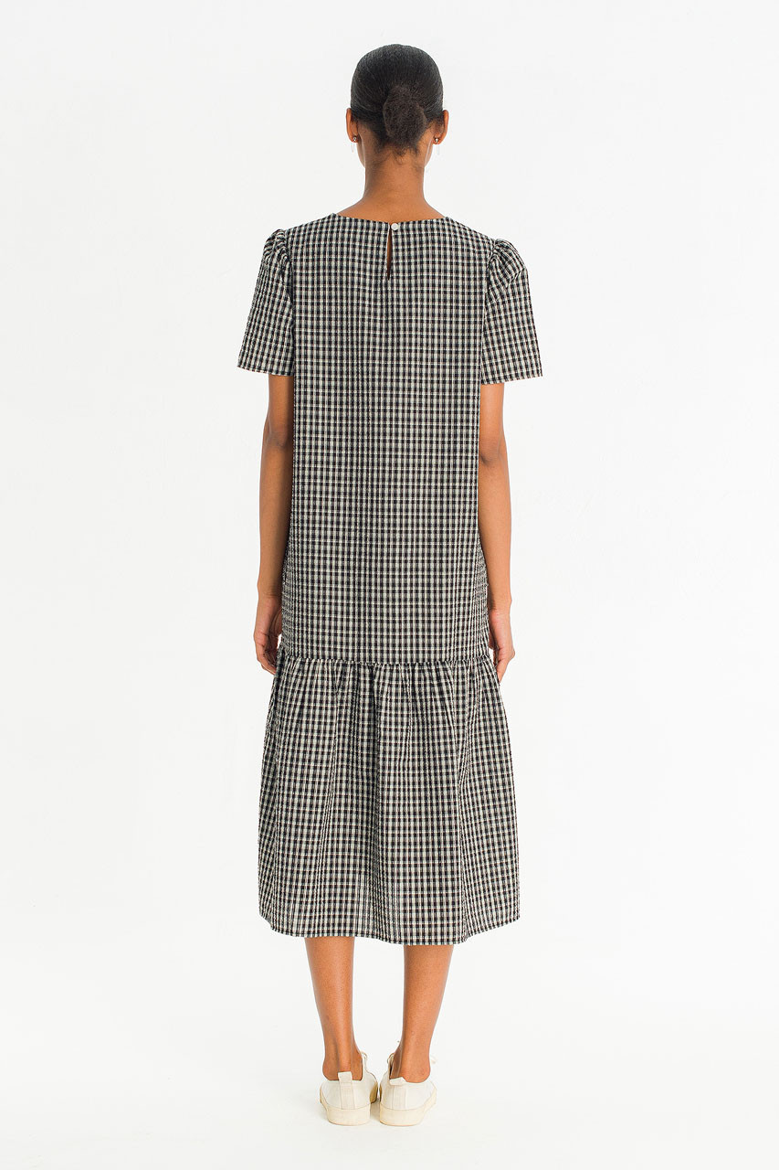 Netti Check Square Pocket Dress, Black