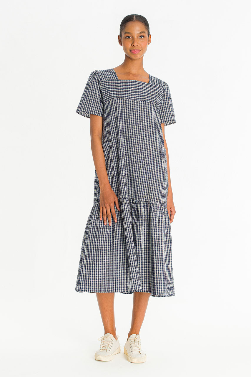 Netti Check Square Pocket Dress, Navy