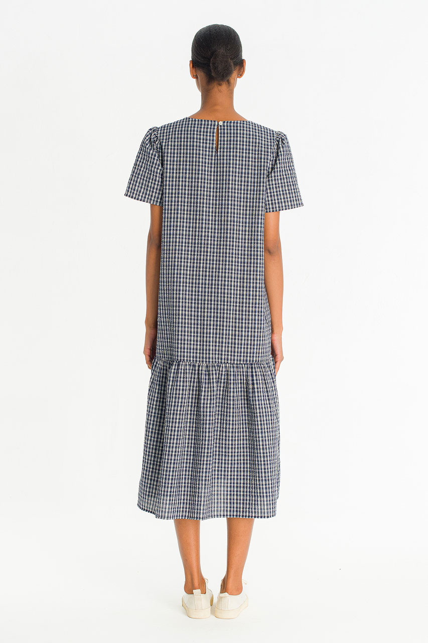 Netti Check Square Pocket Dress, Navy