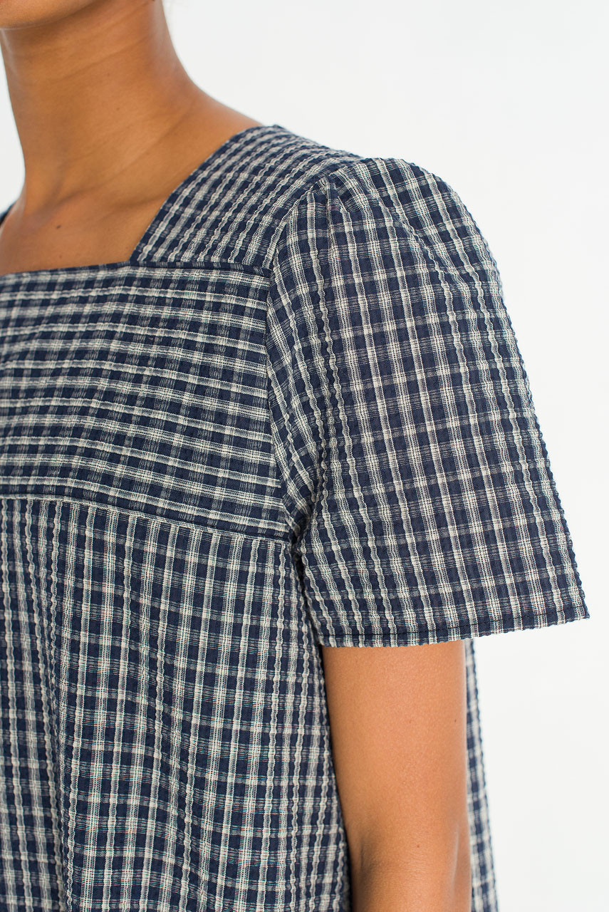 Netti Check Square Pocket Dress, Navy