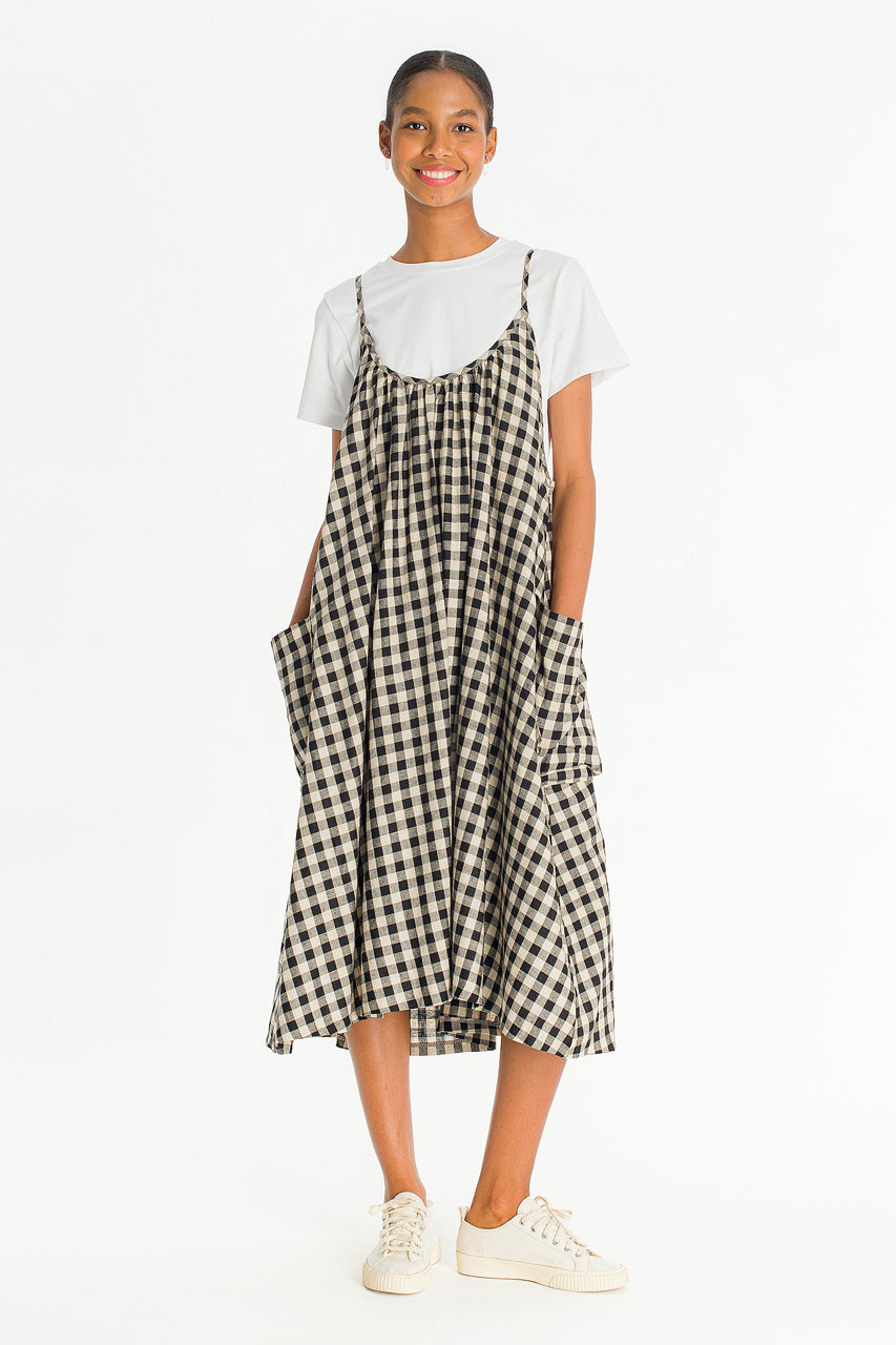 Bloom Gingham Slip Dress , Black
