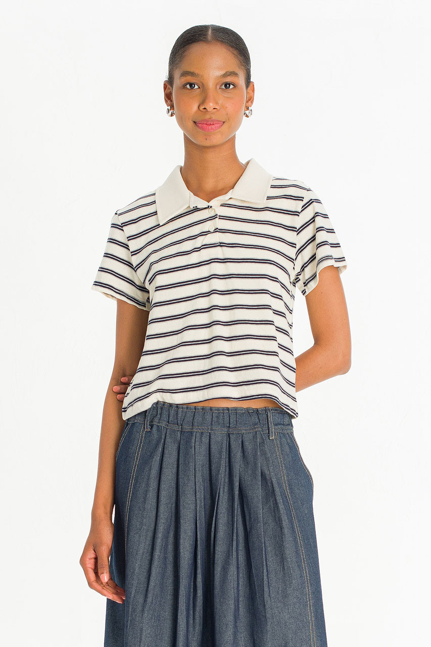 Mini Stripe Polo Tee, Ivory