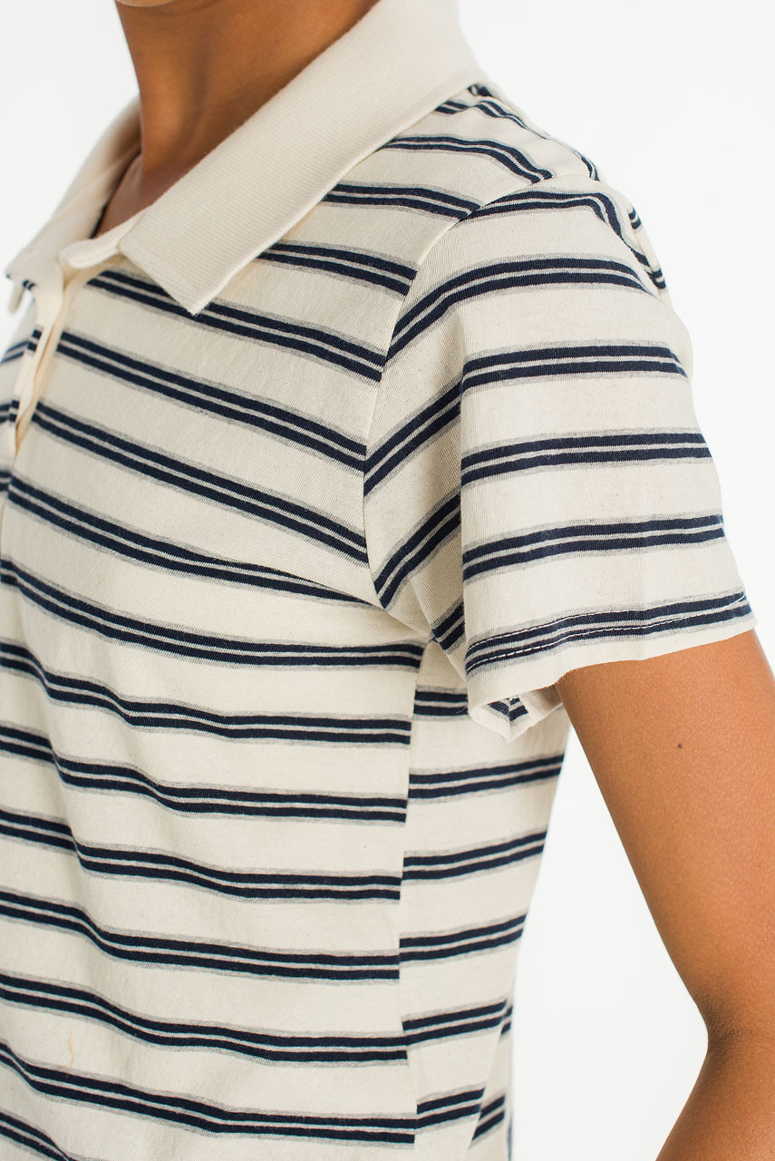 Mini Stripe Polo Tee, Ivory