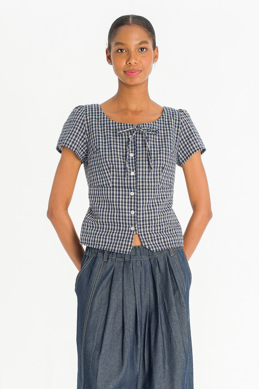 Capri Check Blouse, Navy