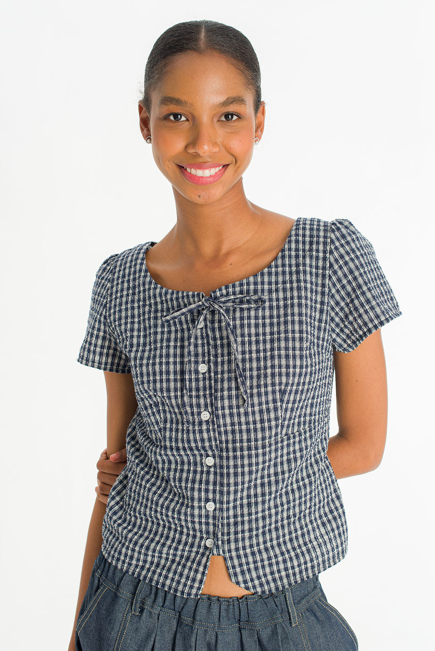 Capri Check Blouse, Navy