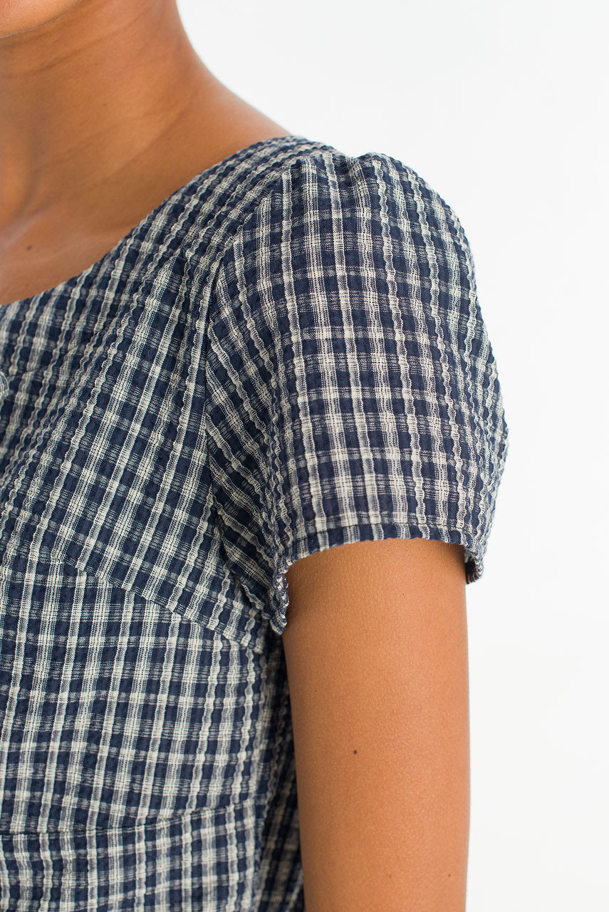 Capri Check Blouse, Navy