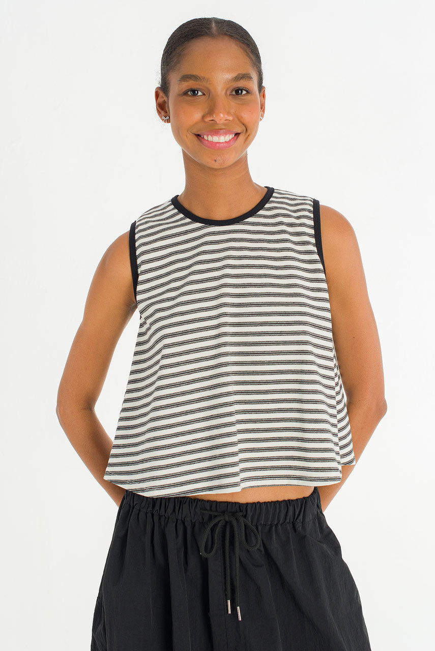 Contrast Colour Stripe Tee, Black
