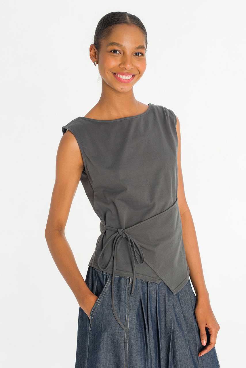 Wrap Style Tee, Charcoal