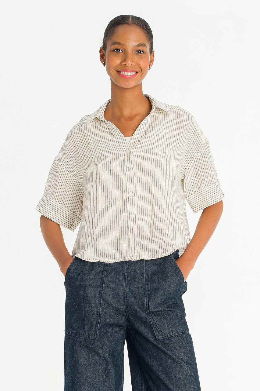 Hei Stripe Crop Shirt, Ivory