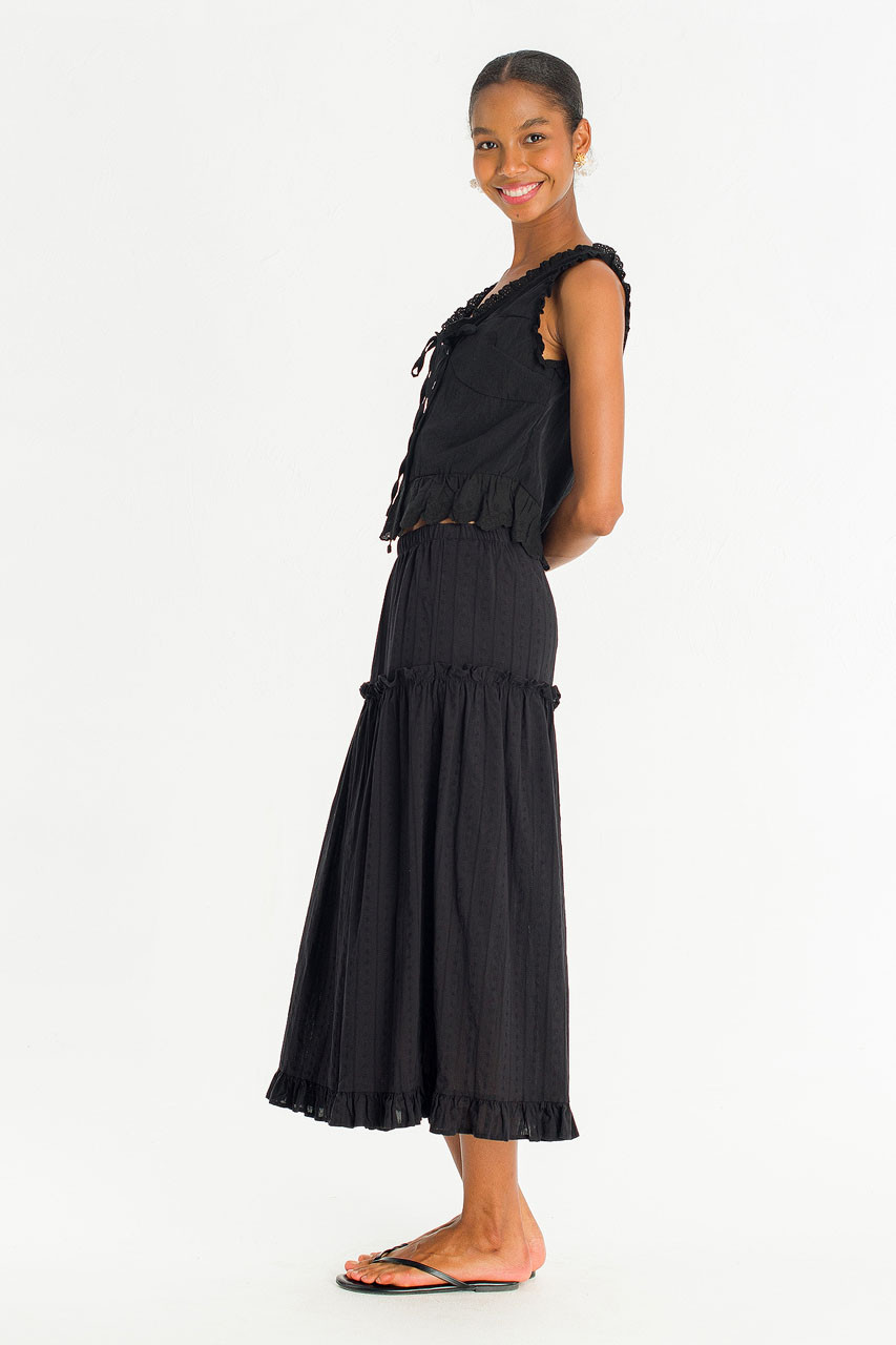 Lace Detail Cotton Skirt, Black