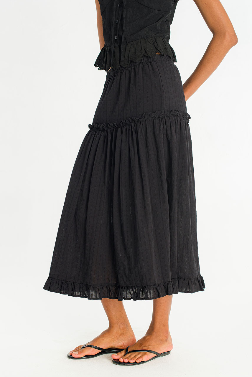 Lace Detail Cotton Skirt, Black