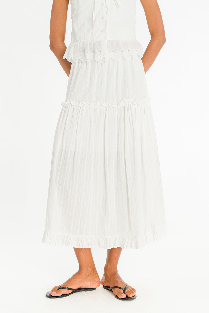 Lace Detail Cotton Skirt, Ivory