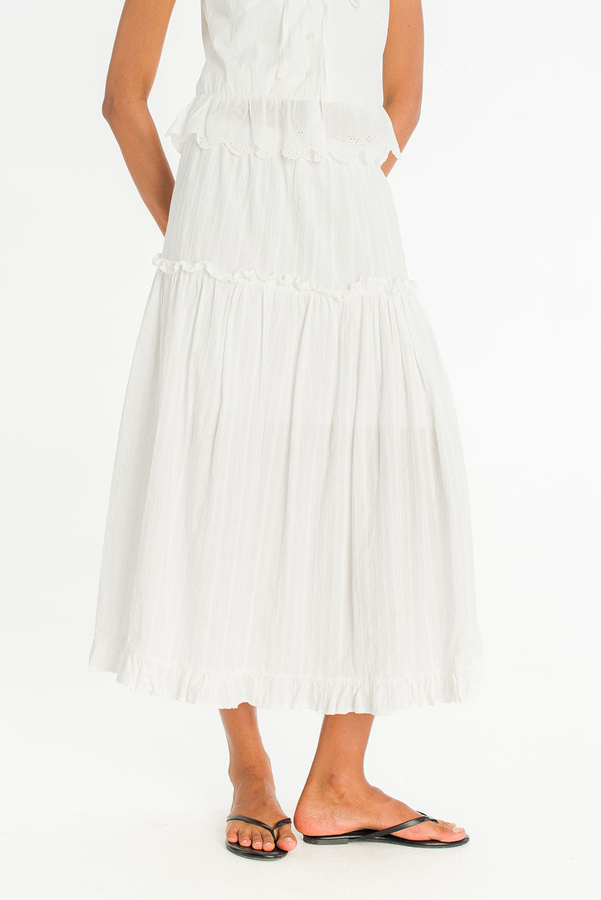 Lace Detail Cotton Skirt, Ivory