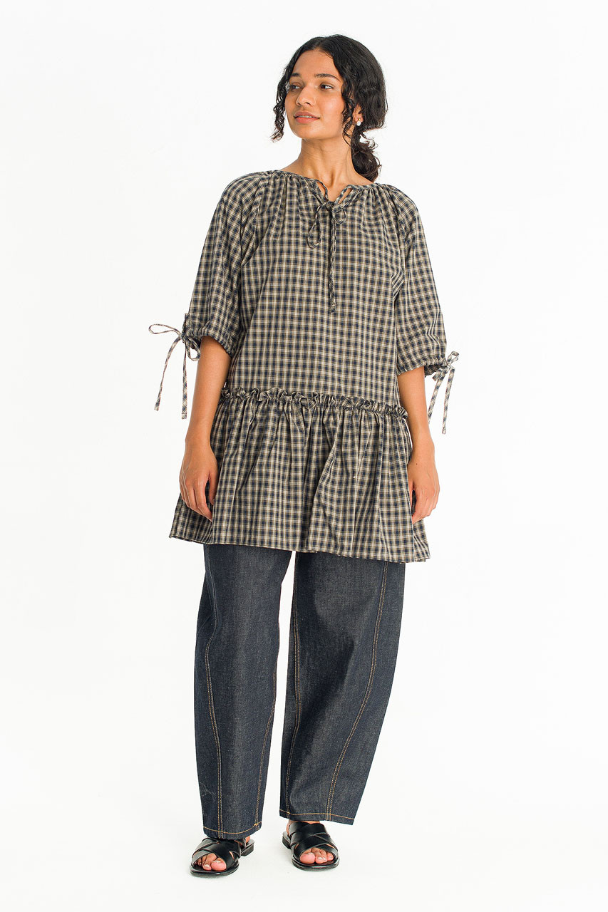 Day Check Dress, Navy