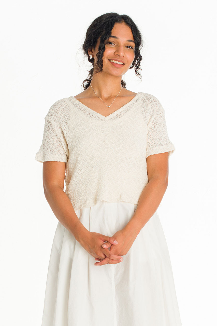 Coralie Check Crochet Top, Ivory
