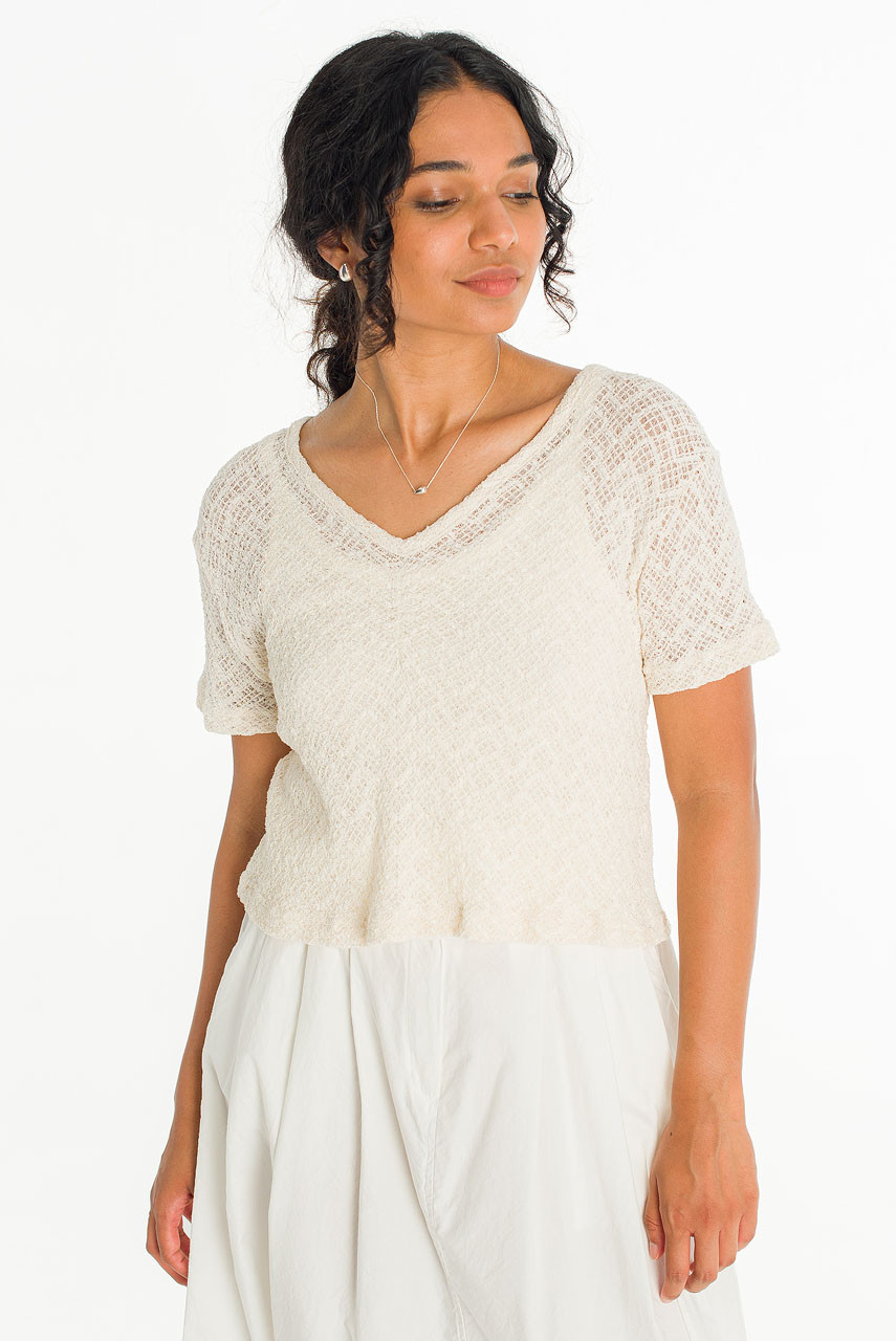 Coralie Check Crochet Top, Ivory