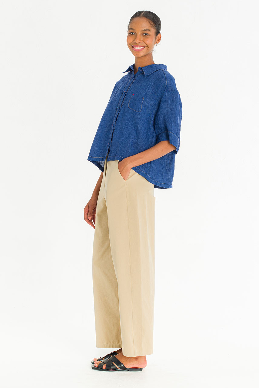 Arira Short Sleeve Linen Shirt , Blue