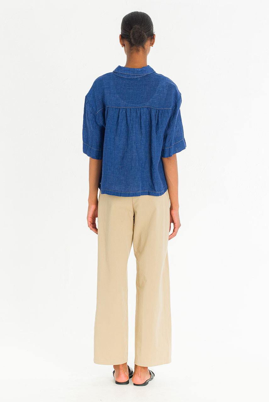 Arira Short Sleeve Linen Shirt , Blue