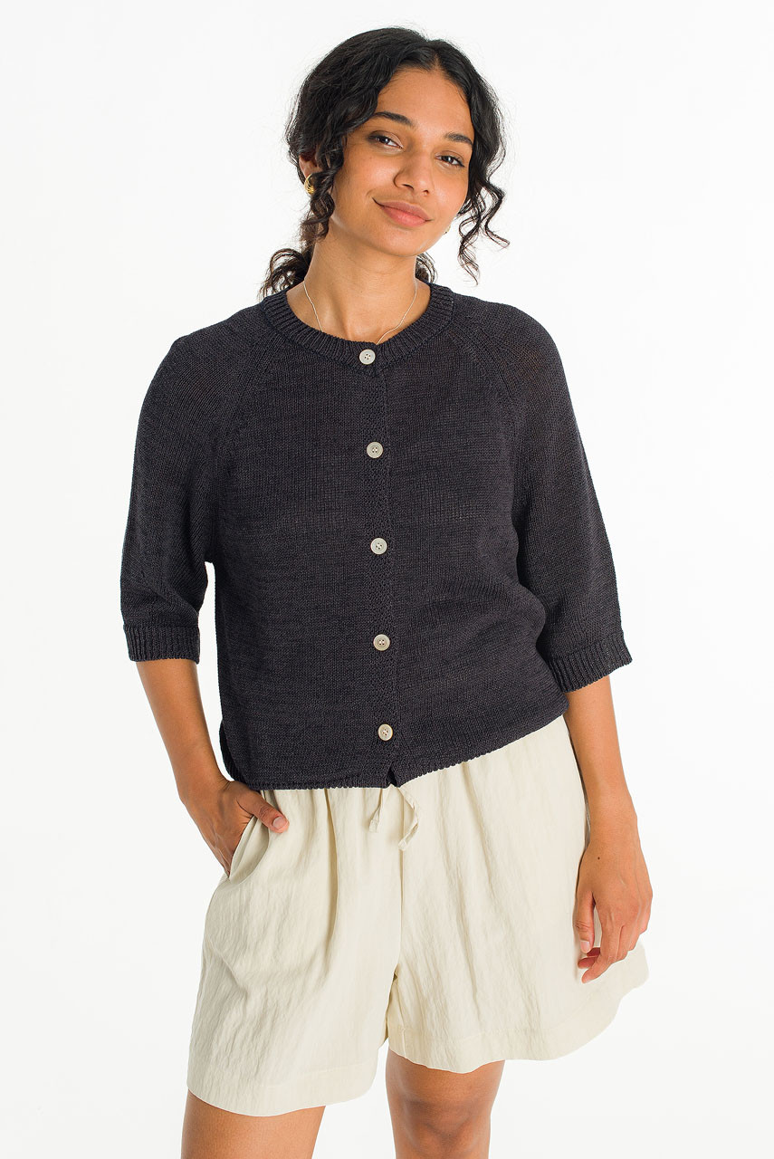 Raglan Cotton Blend Cardigan, Navy