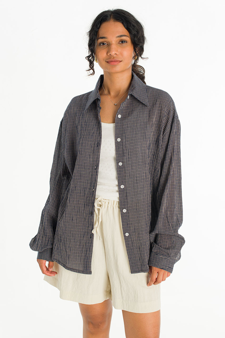 Haku Over Check Shirt, Navy