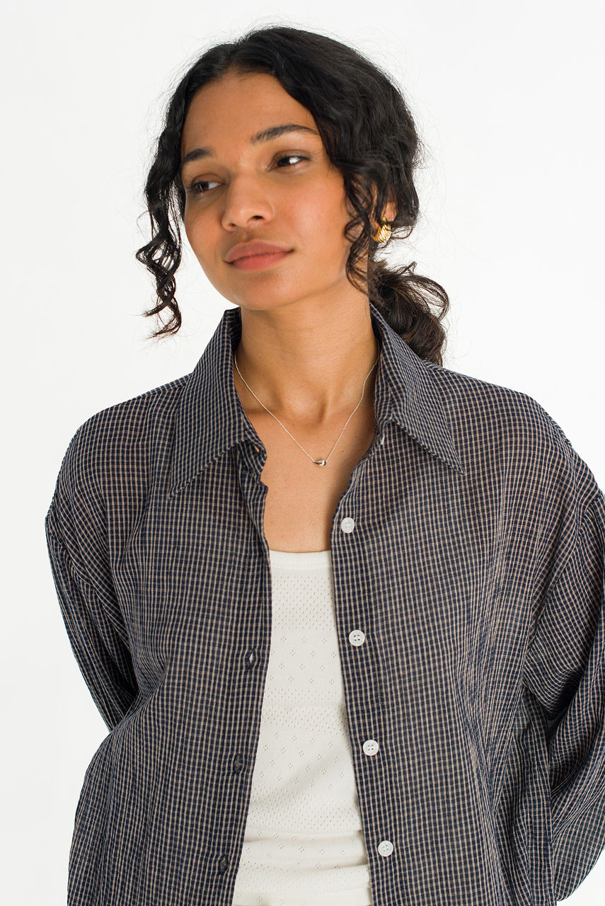 Haku Over Check Shirt, Navy