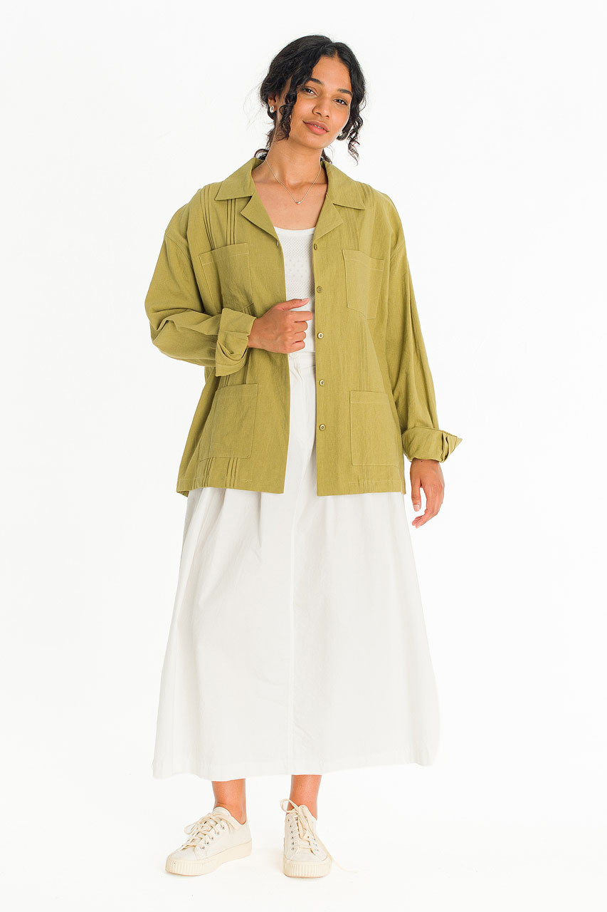 Akari Pintuck Linen Blend Jacket , Olive